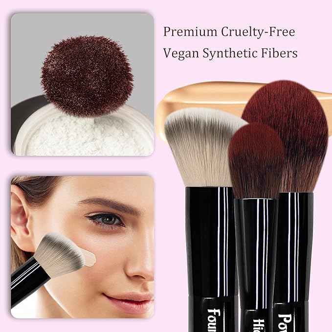 Jilier Travel Makeup Brush Set, 14 pcs Mini Makeup Brushes for Foundation, Powder, Eyeshadow, Highlight, Contour, Blush & Concealer, Small Makeup Brush Set Purse Size with Case (Black)