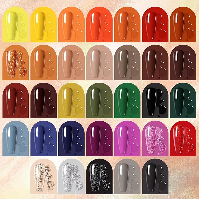 Born Pretty Fall Winter Gel Nail Polish Set Autumn Gel Polish Orange Pumpkin Cozy Campfire Brown Caramel Burgundy Wine Red Green Coffee Gel Nail Polish Fall Colors Collection 39PCS