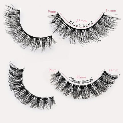 FARRED Natural Lashes Short Eyelashes Wispy False Mink Clear Band & Black Lash Strips Mixed 14 Pair Natural Look Fluffy Cat Eye Strip Eyelash Small Fake Lashes Full Pestañas Set for MUA and Beginners