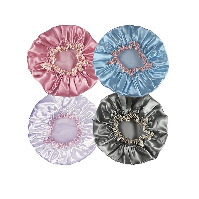 4 Pack Colorful EVA Shower Caps, Double Layered Waterproof, Reusable & Hard-Wearing, Premium Hair Preservation, Ideal for Personal Hygiene, Bathing & Spa, Everyday Hair Care Accessories