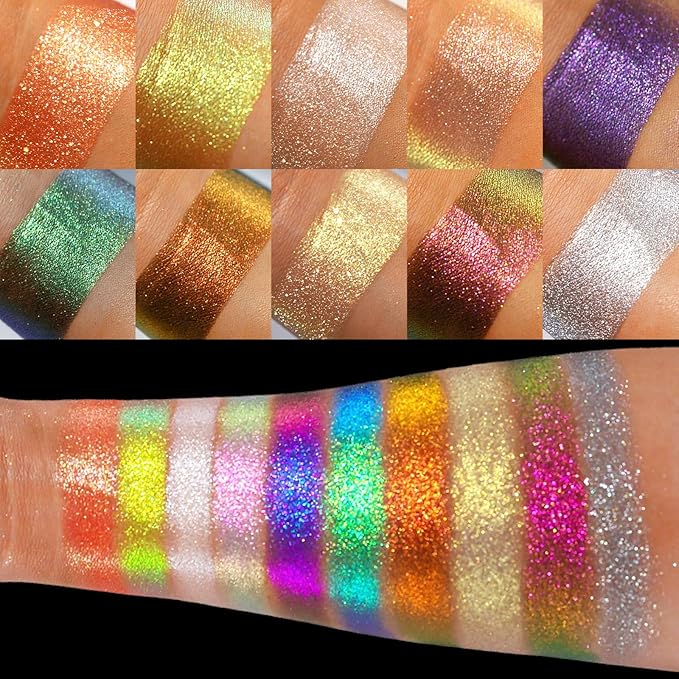 UCANBE Chameleon Multichrome Eyeshadow Palette, 10 Colors Shifting Chromatic Sparkling Metallic Eye Shadow, Multi-Use Blendable Holographic Glitter Shimmer Eye Makeup Palllet (Lunar Mirage)