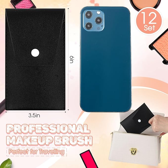 Tioncy 12 Sets Travel Makeup Brush Set Bulk Brushes Bag Bridesmaid Gift Synthetic Fibre Face Make up Brushes Angled Blush Brush for Wedding Bridal Shower Favors Bachelorette Party Gift(Black)