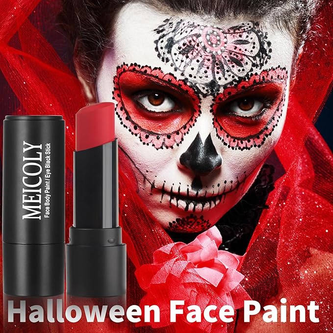 MEICOLY Red Eye Black Stick,Waterproof Eye Black Baseball Softball Football Lacrosse,Red Face Body Paint Stick for Halloween SFX Cosplay Corpse Devil Clown Makeup