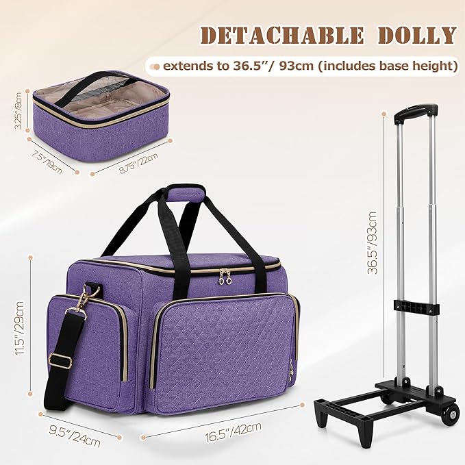 LUXJA Rolling Makeup Case with 3 Removable Pouches and 1 Makeup Brush Bag, Large Makeup Bag Cosmetic Bag with Detachable Dolly (Patented), Purple
