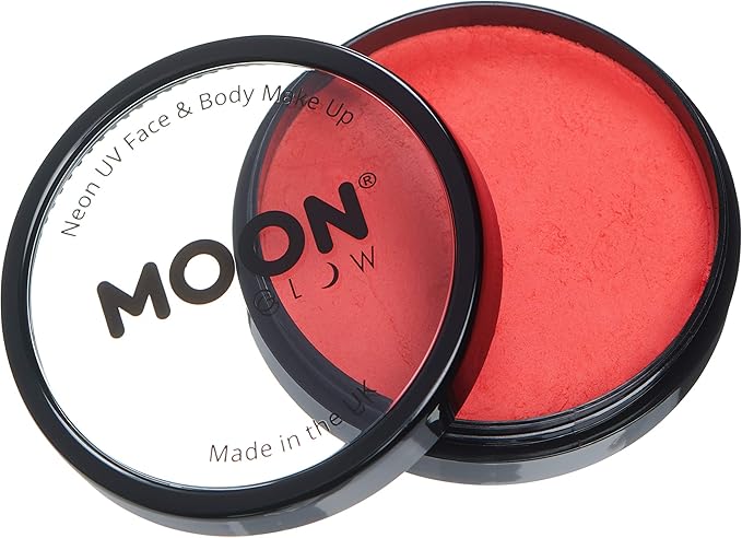 Pro Intense Neon UV Face & Body Paint Cake Pots by Moon Glow - Intense Red - Professional Water Based Face Paint Makeup for Adults, Kids - 1.26oz