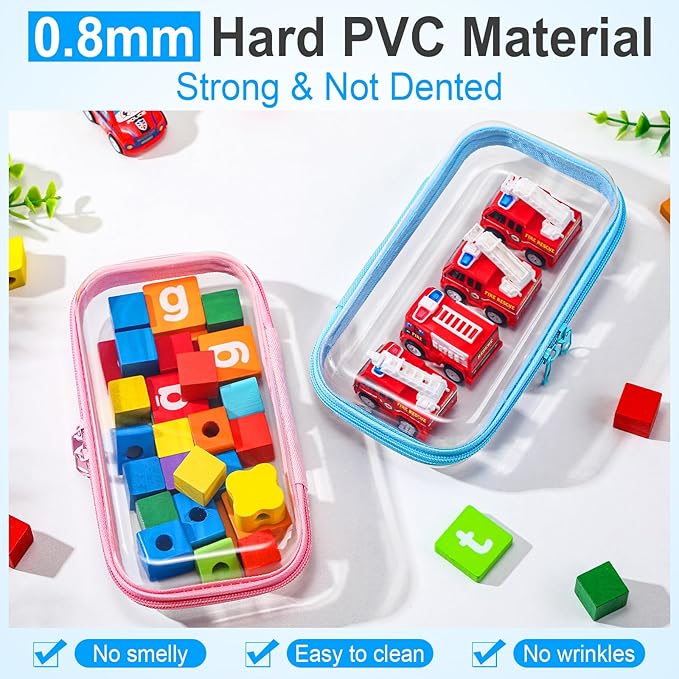 Sanwuta 6 Pcs Clear Hard Zipper Case Pencil Pouches Hard Plastic Zipper Pouches Makeup Bag Transparent Cases for Snacks Plastic Storage Organizer Box for Travel(Colorful,7.48 x 3.94 x 2 Inch)