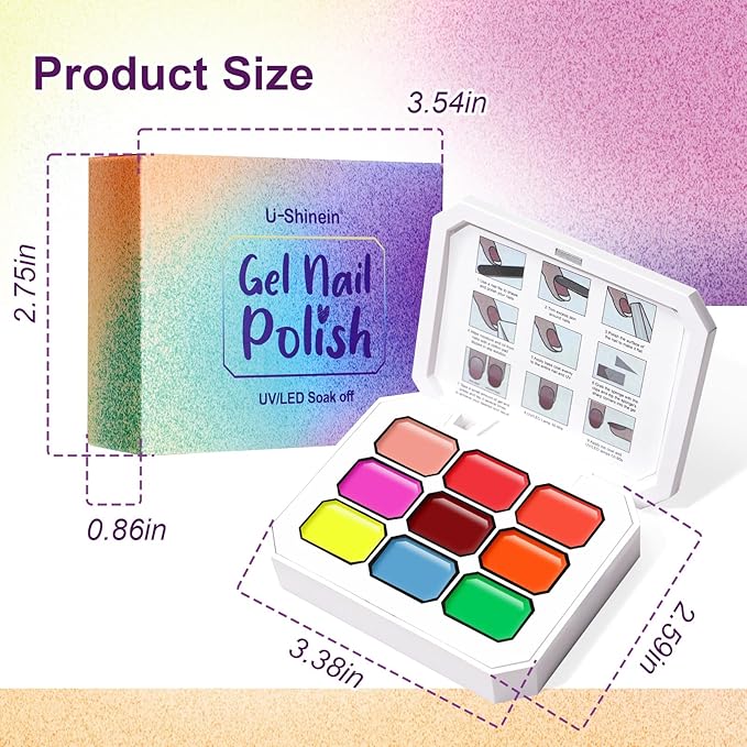 Gradient Painting Gel, 9 Colors Ombre Gel Bright Rainbow Summer Blue Red Pink Sponging for Neon Effect Pigment Pat Nails Aura Nails French Manicure Soak Off UV Fluorescent