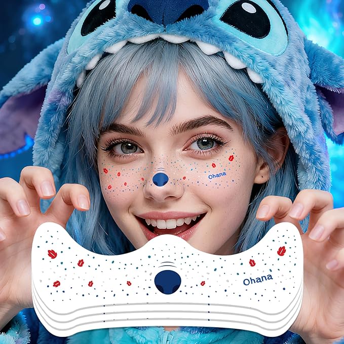 Freckles Face Tattoo - Glitter Temporary Tattoos with Hawaiian Flower Waterproof Fantasy Sparkle Stickers for Stitches Custom Girsl, Festivals, Halloween Costumes Women & Cosplay Makeup