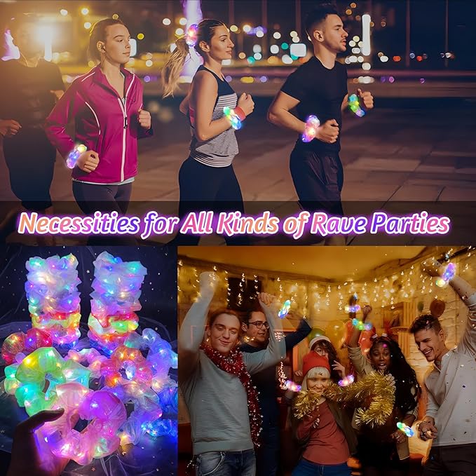 40Pcs Light Up Scrunchies with 24Pcs Satin Elastic Hair Bands, LED Hair Ties for Women & Girls, Glow in the Dark Party Supplies Christmas Party Favor Festival Rave Accessories for Neon Glow Party