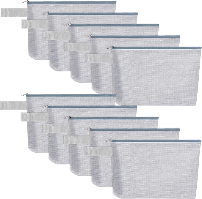 10 Pieces Cotton Canvas Makeup Bag with Bottom and Strap, Multi-Purpose Cosmetic Bag with Zipper Travel Toiletry Pouch, Blank DIY Craft Bag (Grey, S)