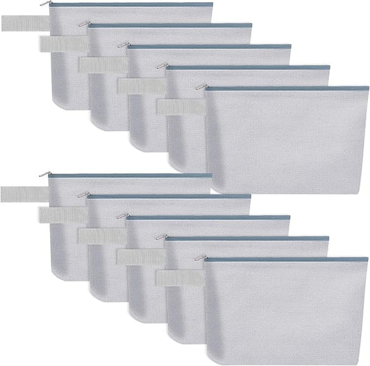 10 Pieces Cotton Canvas Makeup Bag with Bottom and Strap, Multi-Purpose Cosmetic Bag with Zipper Travel Toiletry Pouch, Blank DIY Craft Bag (Grey, S)