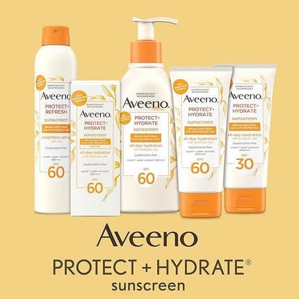 Aveeno Protect + Hydrate Moisturizing Body Sunscreen Lotion with Broad Spectrum SPF 60 & Prebiotic Oat, Weightless & Refreshing Feel, Paraben-Free, Oil-Free, Oxybenzone-Free, 3.0 fl. oz | Moisturizing, Body, Prebiotic Oat, Weightless, Refreshing Feel