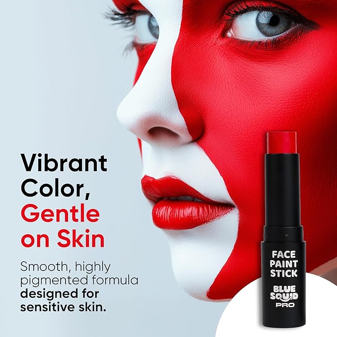 Blue Squid PRO Red Face Paint Stick - Waterproof Body Paint for Adults & Kids Eye Black Baseball, Eyeblack Softball - Vegan Hypoallergenic Twist-Up Non-Toxic Makeup Stick for Cosplay, Sports & SFX