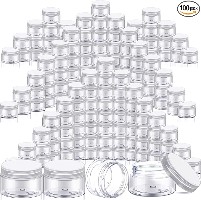 SATINIOR 100 Pcs Plastic Jars with Lids Small Containers Lids Wide Mouth Small Plastic Containers for Lotion Cream Rhinestones Body Butters Travel Storage(10 oz, Clear)