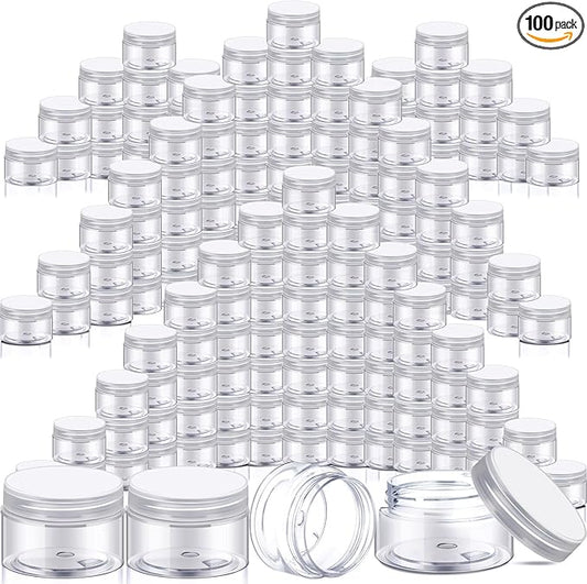SATINIOR 100 Pcs Plastic Jars with Lids Small Containers Lids Wide Mouth Small Plastic Containers for Lotion Cream Rhinestones Body Butters Travel Storage(10 oz, Clear)