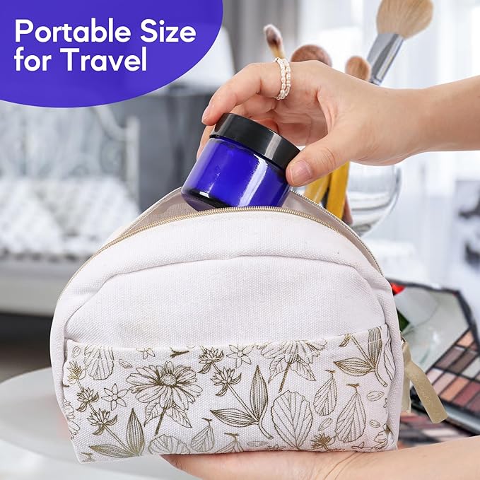 2 oz Blue Glass Jars with Lids 24Pack, Small Jars with Lids 2 oz with Inner Liners for Sample, Powder, Cream, Lotion and Ointments with Stickers & Spatulas Included