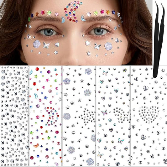YGDZ Face Gems, Self Adhesive Face Jewels, Hair Gems, Festival Essentials Rhinestone Stickers, Rave Accessories, Face Stickers for Kids, Women