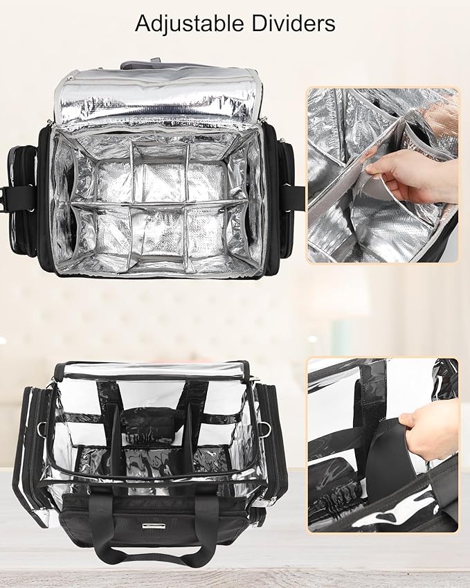 Relavel Rolling Makeup Train Case with Large Clear Makeup Bag, Hairstylist Traveling Bag with 4 Wheels, Cosmetic Storage Organizer Hair Stylist Travelling Bag with Adjustable Dividers & Shoulder Strap