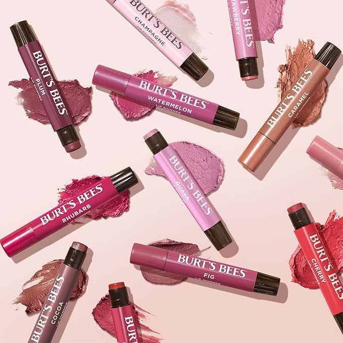 Burt's Bees Shimmer Lip Tint Set, Tinted Lip Balm Stick, Moisturizing for All Day Hydration with Natural Origin Glowy Pigmented Finish & Buildable Color, Raisin (1-Pack)