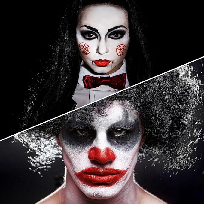 White Black Red Face Paint Clown Sorceress Halloween Makeup Kit Character Set for Kids Adults, Safe Non-Toxic Face Paint Kit for Costume Parties, SFX Makeup, Dress Up & Cosplay