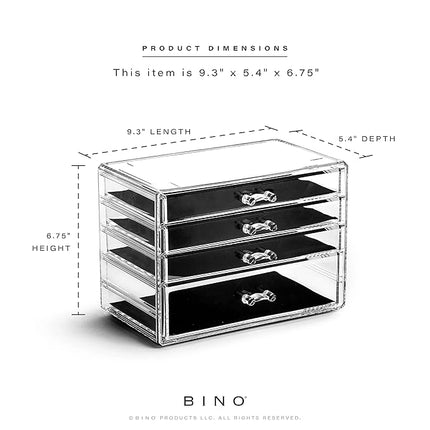 BINO THE MANHATTAN SERIES Acrylic Makeup Drawer Organizer- 4 Drawers | Clear Beauty Organizers and Storage| Cosmetic & Drawer| Home Organization| Jewelry Vanity Accessories