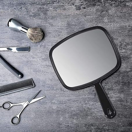 PROTECLE Hand Mirror, 10.3" L x 7.4" W Salon Barber Hairdressing Handheld Mirror with Handle, Square Black