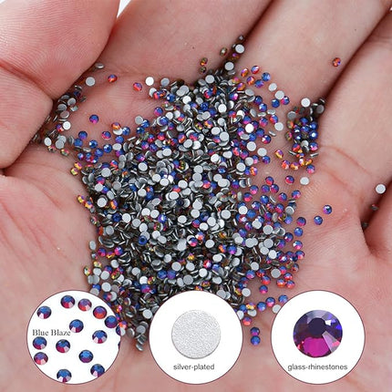 1440Pcs Blue Blaze Crystal Rhinestones,Glass Flatback Rhinestones Mini Gemstones for Nail Face Makeup Art Crafts Clothes Decoration-(SS4,1.6mm,Blue Blaze)