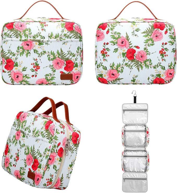 Hanging Travel Toiletry Bag,Large Capacity Cosmetic Travel Toiletry Organizer for Women with 4 Compartments & 1 Sturdy Hook,Perfect for Travel/Daily Use/Christmas