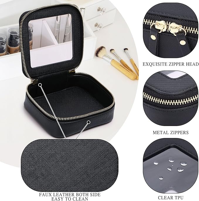 Pinkmik Small Makeup Bag Mini Clear Cosmetic Makeup Case & Toiletry Bag with Zipper Women's Purse Organizer & Car Essentials (Black, MINI)