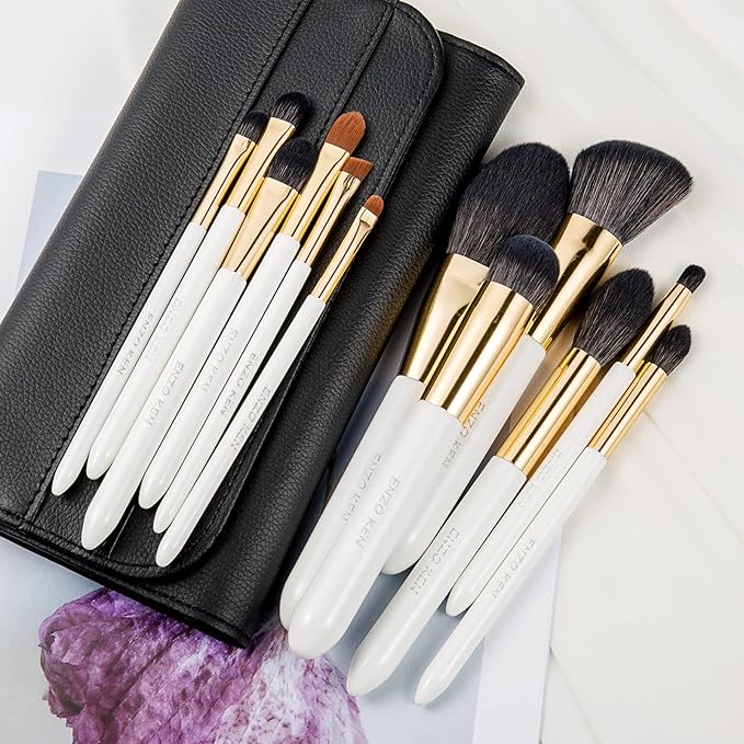 Natural Black Goat Hair Makeup Brush Set with Case, Natural Hair Makeup Brushes Set Professional, Make up Brushes Set Professional, Natural Makeup Brushes, Natural Bristle Makeup Brushes.