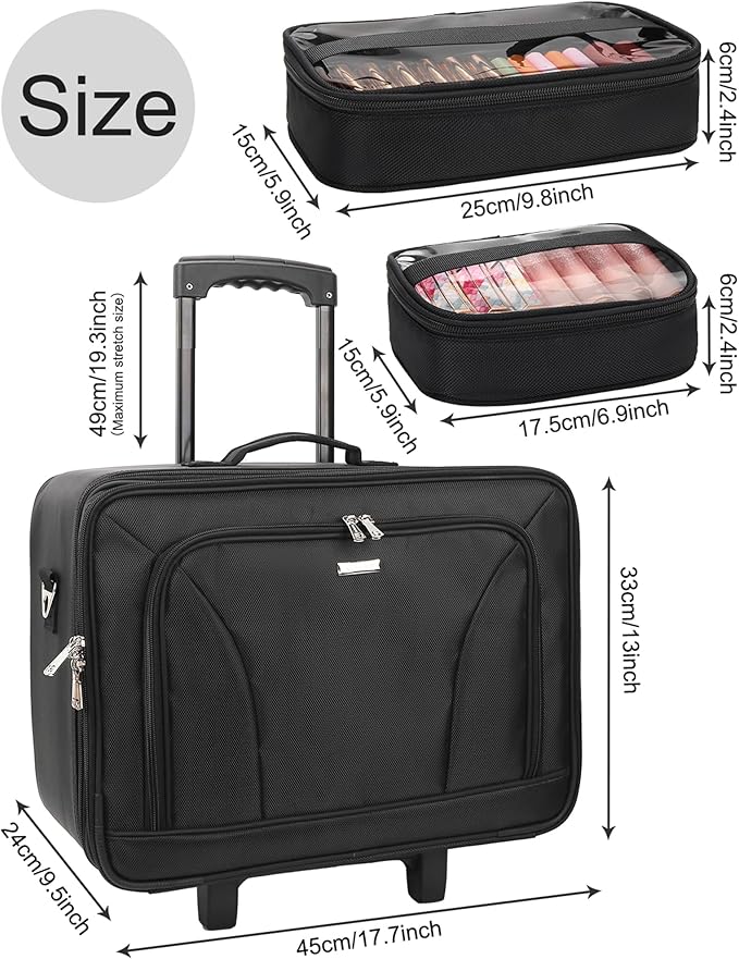 MONSTINA Rolling Makeup Train Case with Large Makeup Travel Train Case and 4 Portbale Cosmestic Bag,Makeup Case for Hairstylist,Makeup Artist Trolley Travel Makeup Case(Black)