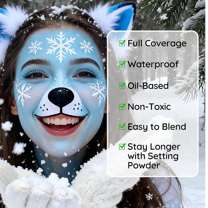 Halloween Black White Light Blue Face Painting Kit For Sally Corpse Bride Blue Tiger Makeup, Baseball Softball Sport Games, Cosplay, Costume, Theme Parties and SFX Special Effect