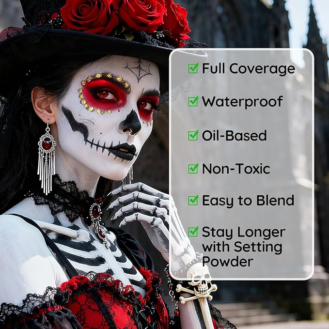 Halloween Black White Red Face Paint Face Painting Kit For Spider-Man Demon Joker Makeup, Baseball Softball Sport Games, Cosplay, Costume, Theme Parties and SFX Special Effect