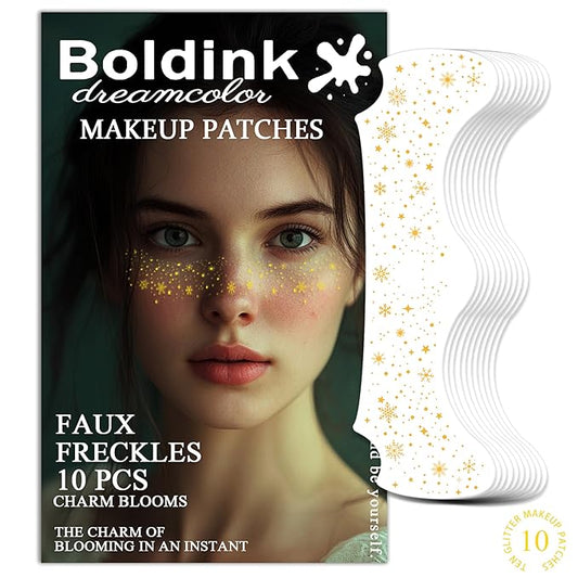 10 Pcs Makeup Patches, Glitter Freckles, Waterproof Face Glitter Speckles, Temporary Face Freckles For Women (Golden Snowflake)