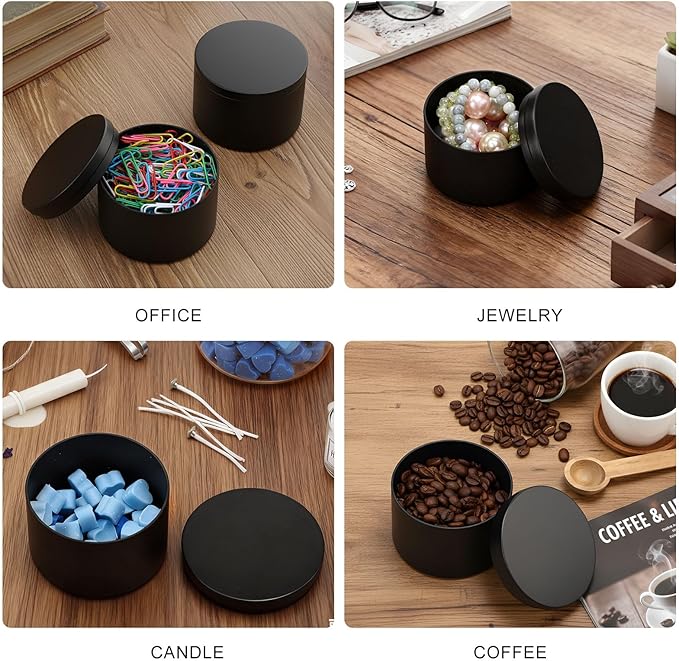 Therwen 48 Pcs Aluminum Tin Jars Containers Metal Leak Proof Cosmetic Tin Jars Containers Round Screw Lids Lip Balm Can Empty Refillable Cosmetic DIY Storage (2.3 x 3.1 Inch,Black)