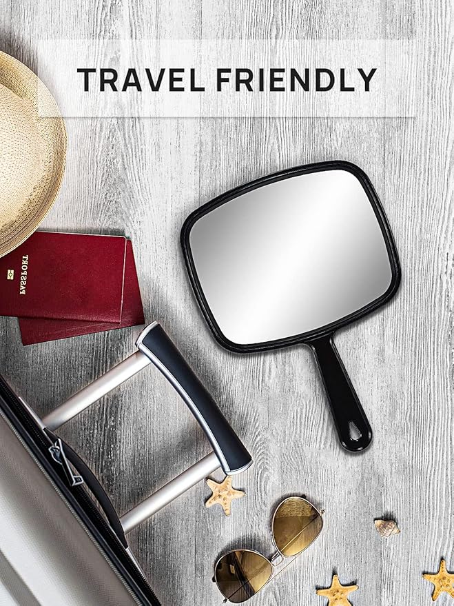 OMIRO Hand Mirror, All Black Handheld Mirror with Handle, 6.6" W x 9.3" L, Pack of 6