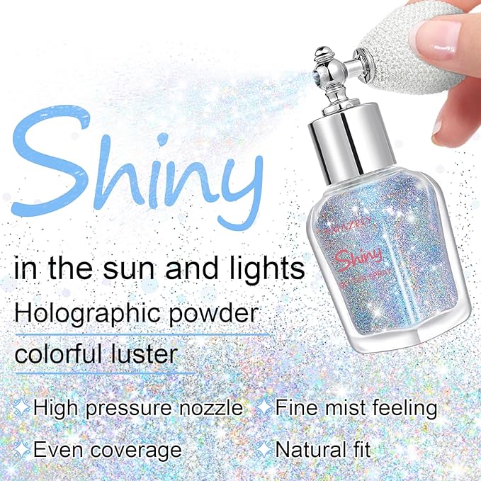 Hair and Body Glitter Spray, Shimmering Powder Sparkle Powder Makeup, Glitter Loose Sparkle Makeup for Body Highlighter,Festival Prom Rave Accessories (Glint-Rainbow)