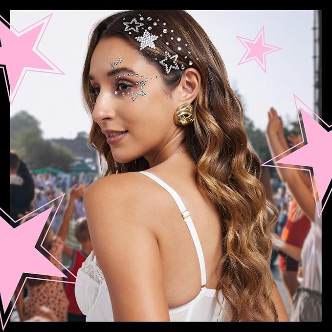 YGDZ Face Gems Face Jewels, Self Adhesive Hair Gems Festival Star Rhinestone Stickers for Face, Eye, Makeup, Body, Stick on Gems, Rave Accessories, Y2K Star Face Stickers for Kids, Women