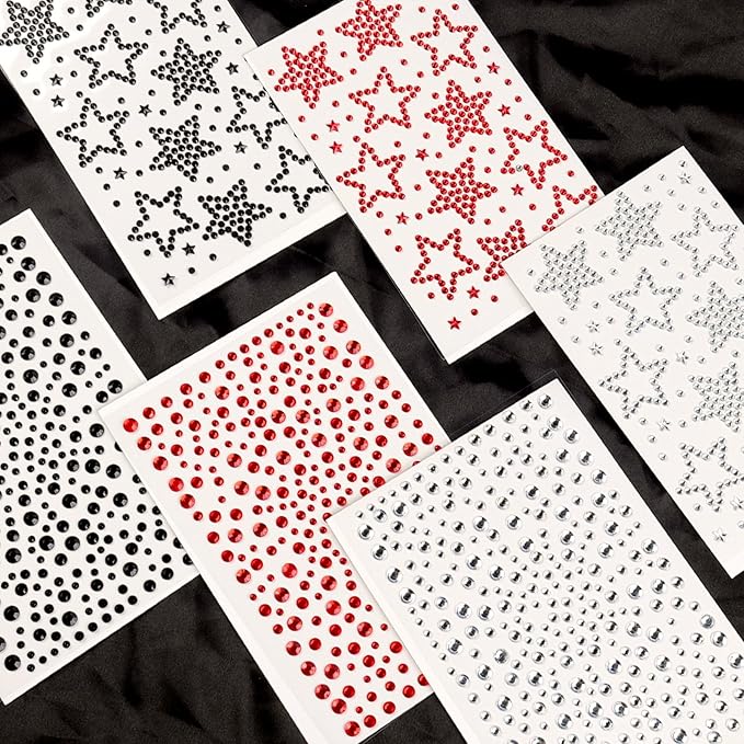 Halloween Self Adhesive Face Gems for Makeup, Red Black Clear Festival Jewels, Hair Gems, Y2K Star Rhinestone Stickers for Face, Eye, Makeup, Body ﻿