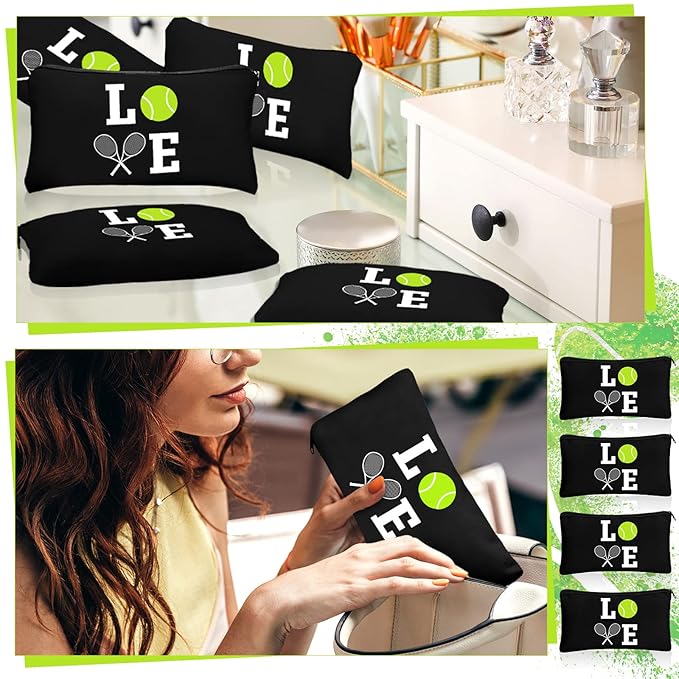 Moukeren 12 Pieces Tennis Makeup Bag Cosmetic Bag Travel Portable Storage Toiletry Case Accessories with Zippers Tennis Gifts for Lovers Players Teams Women Girls(Black)