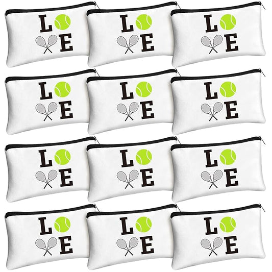 Moukeren 12 Pieces Tennis Makeup Bag Cosmetic Bag Travel Portable Storage Toiletry Case Accessories with Zippers Tennis Gifts for Lovers Players Teams Women Girls(White)