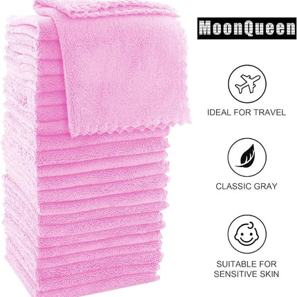 MOONQUEEN Ultra Soft Premium Washcloths Set - 12 x 12 inches - 72 Pack - Quick Drying - Highly Absorbent Coral Velvet Bathroom Wash Clothes (Frozen Berry)