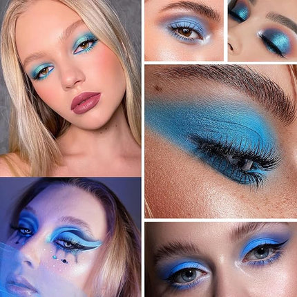 K'APEINE Blue Eyeshadow Palette, 9Colors Matte Shimmer Eyeshadow with Grey Black Highly Pigment Makeup Palette Waterproof Eye Shades for Rave Party, Stage Performance, Music Festival and Costume-LG2