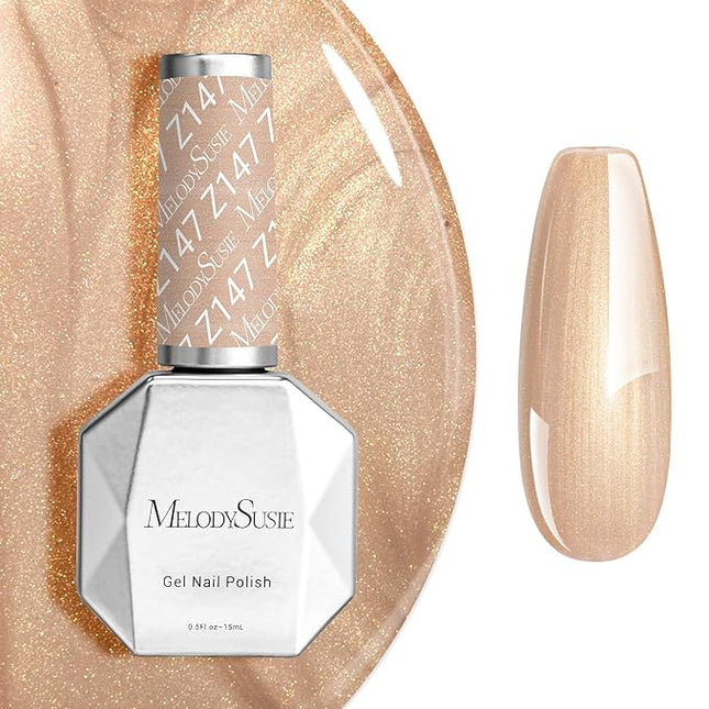 MelodySusie Pearlescent Champagne Gel Nail Polish,0.5fl oz Nails Soak Off UV LED Champagne Shimmer Glitter Gel Polish Nail Art Manicure Salon DIY Nail Design Decoration at Home Gift for Women-z147