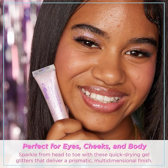 Petite N Pretty Glitter Makeup Set - Shimmering for Eyes, Cheeks, and Body - Glow Up Stick & All-Over Glitter in Pink Sherpa Bag for Kids, Teens, and Tweens (Pink)