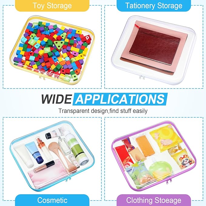 Sanwuta 6 Pcs Clear Hard Zipper Case Pencil Pouches Hard Plastic Zipper Pouches Makeup Bag Transparent Cases for Snacks Plastic Storage Organizer Box for Travel(Assorted Color,13.78 x 11.81 x 2 Inch)