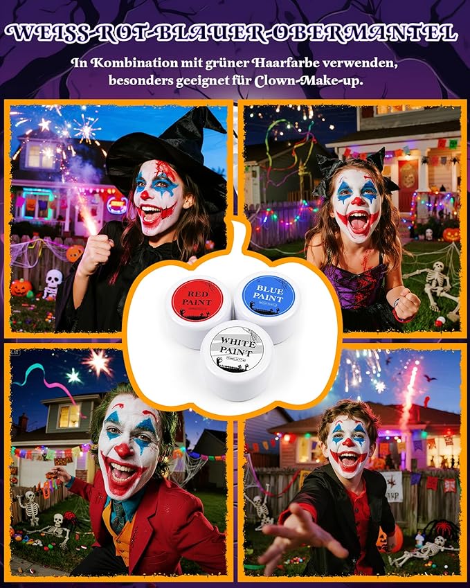 Halloween Joker Makeup Kit, Red White and Blue Face Body Paint Stick, Complete Joker/Clown Makeup Kit Face Paint SFX Character Set for Halloween Costume Cosplay Party DIY
