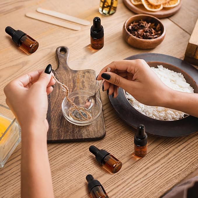 200 Pcs Mini Glass Oil Dropper Bottle Bulk, Clear Essential Small Empty Bottles Sample Containers Perfume Liquid Vials with Cap for Traveling (2 ml,Amber)