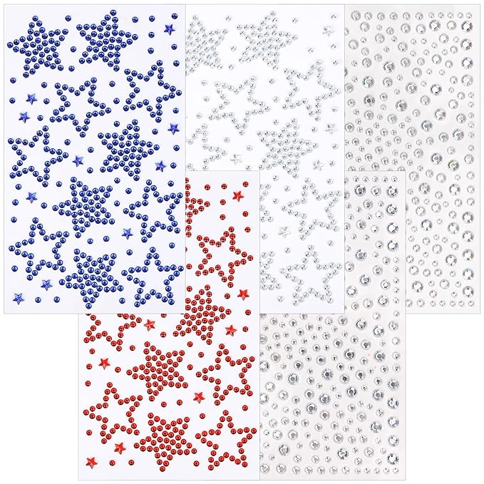 Teenitor 4th of July Star Face Gems, Self Adhesive Face Jewels For Women, Gem Stickers Face Rhinestones, Star Rhinestone Stickers 4th of July Accessories for Face, Body, Hair