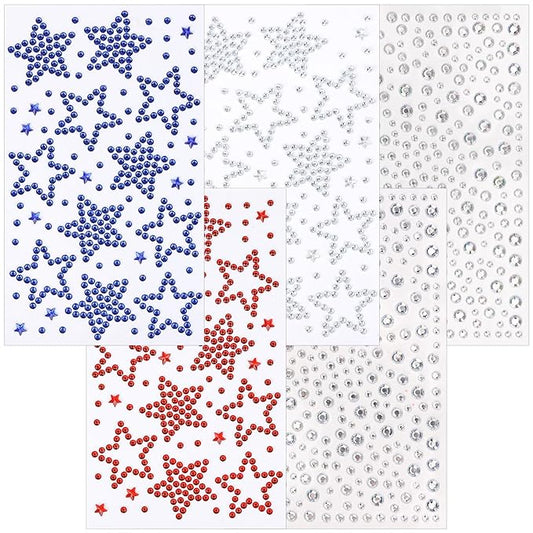 Teenitor 4th of July Star Face Gems, Self Adhesive Face Jewels For Women, Gem Stickers Face Rhinestones, Star Rhinestone Stickers 4th of July Accessories for Face, Body, Hair